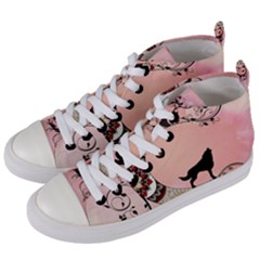 Wonderful Mandala Moon With Wolf Women s Mid-top Canvas Sneakers by FantasyWorld7