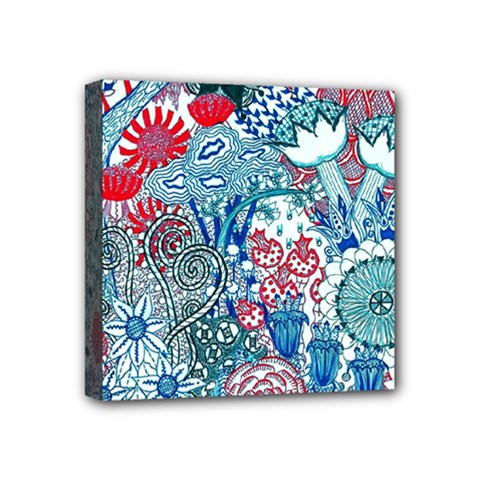 Floral Jungle Blue Mini Canvas 4  X 4  (stretched) by okhismakingart