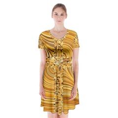 Electric Field Art Viii Short Sleeve V-neck Flare Dress by okhismakingart