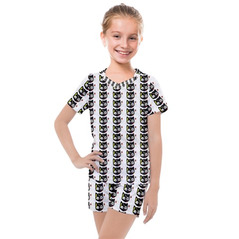 Cat Pirate Pattern Kids  Mesh Tee And Shorts Set by snowwhitegirl