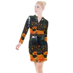 Orange Rose Field Button Long Sleeve Dress by okhismakingart
