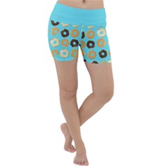 Donuts Pattern With Bites Bright Pastel Blue And Brown Lightweight Velour Yoga Shorts by genx