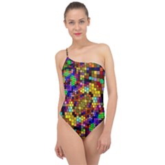 Color Mosaic Background Wall Classic One Shoulder Swimsuit by Pakrebo