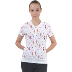 Ice Cream Cones Watercolor With Fruit Berries And Cherries Summer Pattern Short Sleeve Zip Up Jacket by genx