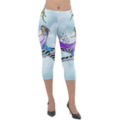Cute Fairy Dancing On A Piano Lightweight Velour Capri Leggings  by FantasyWorld7