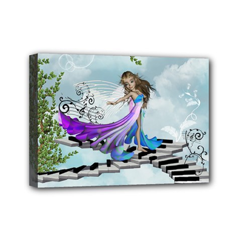 Cute Fairy Dancing On A Piano Mini Canvas 7  X 5  (stretched) by FantasyWorld7