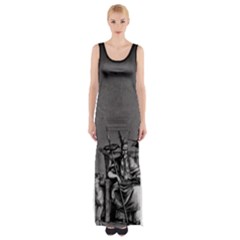 Odin On His Throne With Ravens Wolf On Black Stone Texture Maxi Thigh Split Dress by snek