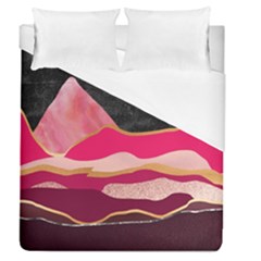 Pink And Black Abstract Mountain Landscape Duvet Cover (queen Size) by charliecreates