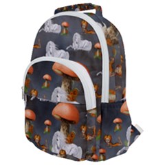 Cute Little Fairy With Unicorn, Pattern Design Rounded Multi Pocket Backpack by FantasyWorld7