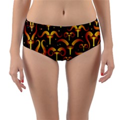 Stylised Horns Black Pattern Reversible Mid-waist Bikini Bottoms by HermanTelo