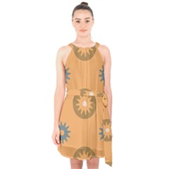 Flowers Screws Rounds Circle Halter Collar Waist Tie Chiffon Dress by HermanTelo