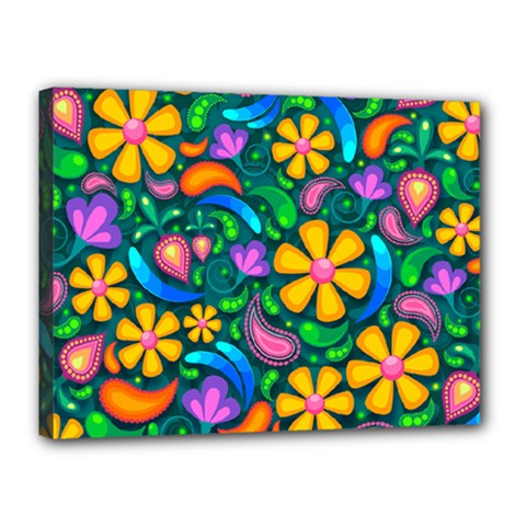 Floral Paisley Background Flower Green Canvas 16  X 12  (stretched) by HermanTelo