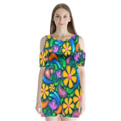 Floral Paisley Background Flower Green Shoulder Cutout Velvet One Piece by HermanTelo