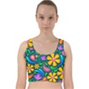 Floral Paisley Background Flower Green Velvet Racer Back Crop Top View1