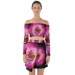 Monster Pink Eyes Aggressive Fangs Off Shoulder Top With Skirt Set by HermanTelo