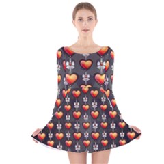 Love Heart Background Valentine Long Sleeve Velvet Skater Dress by HermanTelo