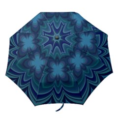 Blue Geometric Flower Dark Mirror Folding Umbrellas by HermanTelo