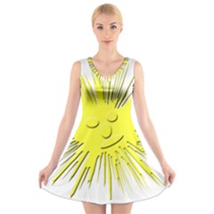 Smilie Sun Emoticon Yellow Cheeky V-neck Sleeveless Dress by HermanTelo