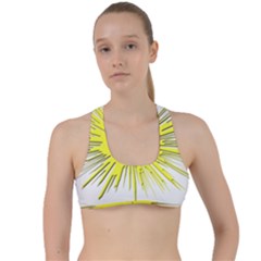 Smilie Sun Emoticon Yellow Cheeky Criss Cross Racerback Sports Bra by HermanTelo