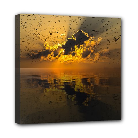 Sunset Reflection Birds Clouds Sky Mini Canvas 8  X 8  (stretched) by HermanTelo