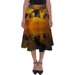 Sunset Reflection Birds Clouds Sky Perfect Length Midi Skirt by HermanTelo