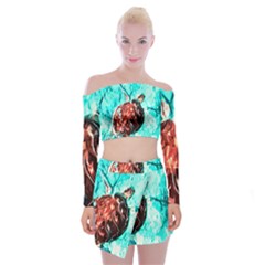 Tortoise Marine Animal Shell Sea Off Shoulder Top With Mini Skirt Set by HermanTelo