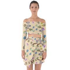 Sloth Neutral Color Cute Cartoon Off Shoulder Top With Skirt Set by HermanTelo