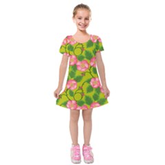 Roses Flowers Pattern Bud Pink Kids  Short Sleeve Velvet Dress by HermanTelo