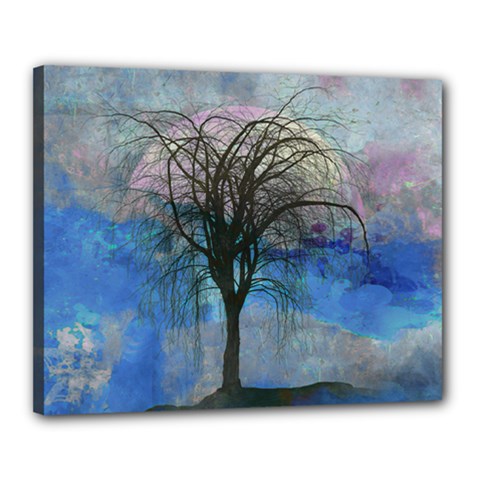 Tree Moon Sky Watercolor Painting Canvas 20  X 16  (stretched) by Pakrebo