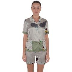 Birds Tree Animal Black Tree Satin Short Sleeve Pyjamas Set by HermanTelo