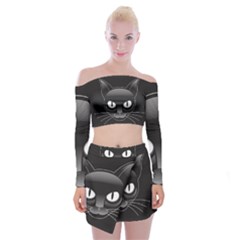 Grey Eyes Kitty Cat Off Shoulder Top With Mini Skirt Set by HermanTelo