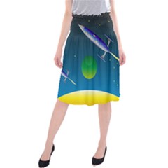 Rocket Spaceship Space Midi Beach Skirt by HermanTelo