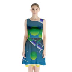 Rocket Spaceship Space Sleeveless Waist Tie Chiffon Dress by HermanTelo