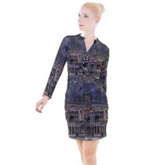 Castle Mansion Architecture House Button Long Sleeve Dress by Pakrebo