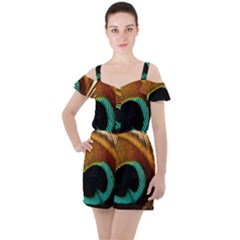 Feather Peacock Feather Peacock Ruffle Cut Out Chiffon Playsuit by Nexatart