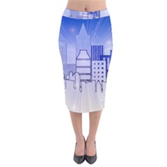 City Architecture Building Skyline Velvet Midi Pencil Skirt by Pakrebo
