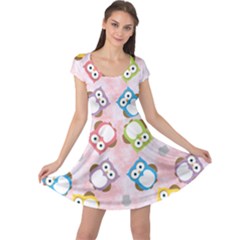 Owl Bird Cute Pattern Background Cap Sleeve Dress by HermanTelo