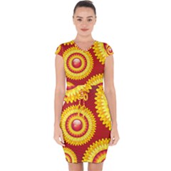 Floral Abstract Background Texture Capsleeve Drawstring Dress  by HermanTelo