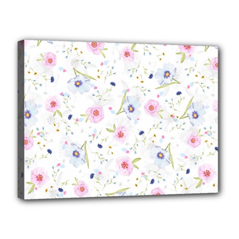 Floral Pink Blue Canvas 16  X 12  (stretched) by HermanTelo