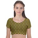 Pattern Halloween Pumpkin Color Yellow Velvet Short Sleeve Crop Top  View1