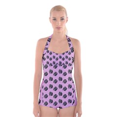 Girl Face Lilac Boyleg Halter Swimsuit  by snowwhitegirl