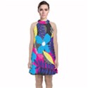 Pattern Leaf Polka Leaves Velvet Halter Neckline Dress  View1