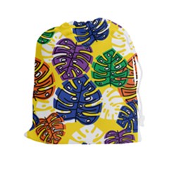 Pattern Leaves Grey Drawstring Pouch (xxl) by HermanTelo
