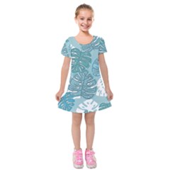 Pattern Leaves Banana Kids  Short Sleeve Velvet Dress by HermanTelo
