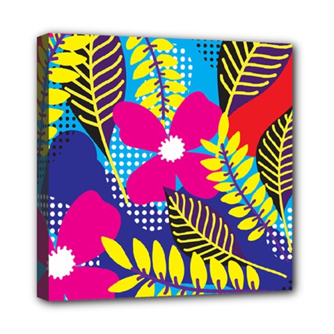 Pattern Leaf Polka Rainbow Mini Canvas 8  X 8  (stretched) by HermanTelo