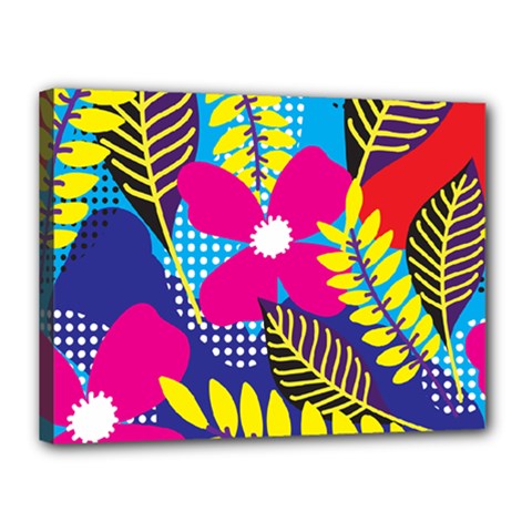 Pattern Leaf Polka Rainbow Canvas 16  X 12  (stretched) by HermanTelo