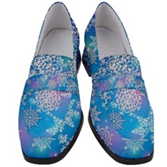 Snowflake Background Blue Purple Women s Chunky Heel Loafers by HermanTelo