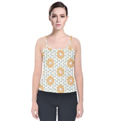 Stamping Pattern Yellow Velvet Spaghetti Strap Top by HermanTelo