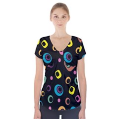 Abstract Background Retro Short Sleeve Front Detail Top by Sapixe