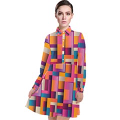 Abstract Background Geometry Blocks Long Sleeve Chiffon Shirt Dress by Bajindul
